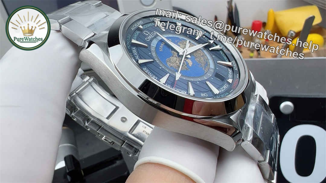 VSF Worldtimer Blue Replica – Stainless Steel Aqua Terra World Time Watch - Image 5